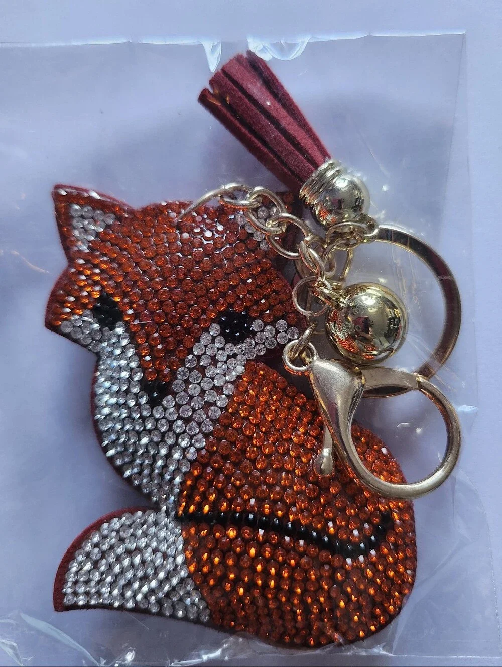 Rhinestone Fox Keychain Charm - Red
